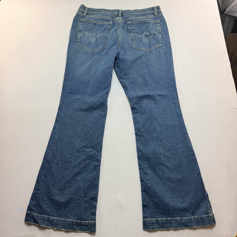 Mossimo Denim Flare Jeans Women Size 14 Blue Excellent Rhinestone Pocket Y2K